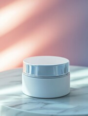 Poster - A white container sits atop a marble table, perfect for decorative or practical use