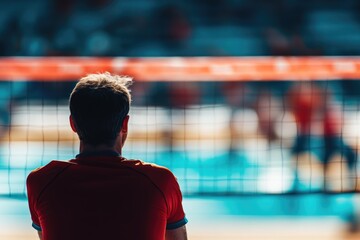 Poster - A person standing in front of a volleyball net, ready to play or coach