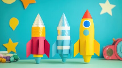 Poster - A collection of paper rockets placed neatly on a table