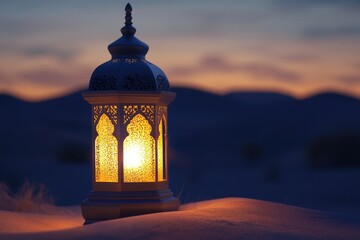 Poster - A lone lantern sits in the snow, providing warmth and light