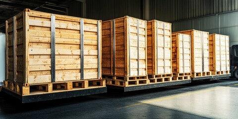 Poster - A truck is parked next to a stack of pallets, ready for loading or unloading