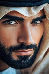 Aufkleber - A close-up shot of a man with a long beard, looking directly at the camera