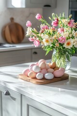 Poster - A vase filled with eggs sitting on top of a kitchen counter