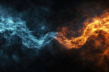 Poster - Swirling orange and blue smoke on a black background