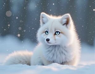 Wall Mural - charming arctic fox with captivating blue eyes in a snowy landscape