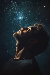 Poster - A person looking up at the night sky, contemplating the stars