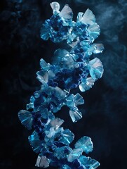 Poster - A cluster of blue crystals against a dark background, great for science or technology illustrations