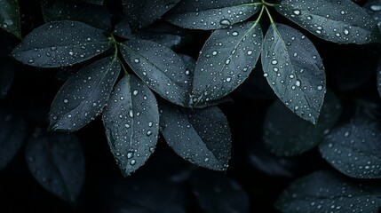 Aufkleber - Glittering water droplets cling to vibrant green leaves, reflecting soft light in a serene garden. This peaceful moment captures the beauty of nature after a gentle rain shower