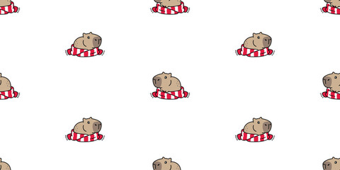 Wall Mural - capybara seamless pattern christmas knitting scarf vector pet cartoon doodle south america animal gi