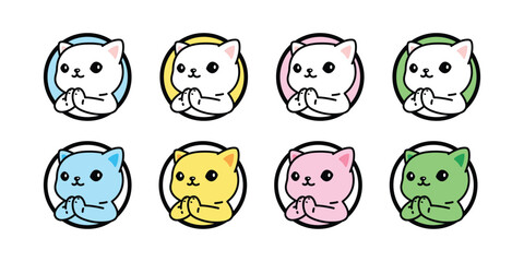 Wall Mural - cat vector kitten calico hello sawaddee round boeder icon smiling face logo symbol pet cartoon chara