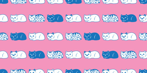 Wall Mural - cat seamless pattern calico kitten sitting crouching cartoon doodle pet gift wrapping paper tile bac