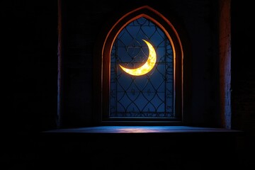 Poster - A window with a crescent shape in the center, suitable for use as a decorative element or a symbol of mysticism