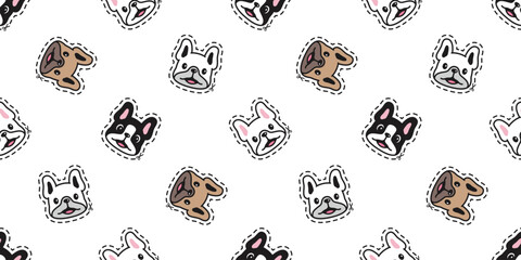 Wall Mural - dog seamless pattern french bulldog cutting sticker dash line puppy smiling cartoon doodle pet tile 