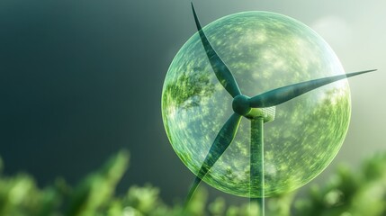 Aufkleber - Abstract Green Circle Fading into Wind Turbine Concept Art