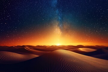 Poster - A desert landscape under a star-filled night sky