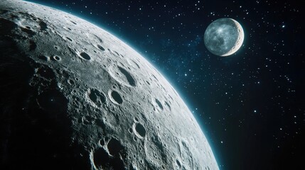 Poster - A view of the moon's surface from up close, showing its rugged terrain and craters