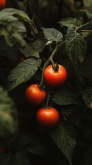 Poster - Fresh tomatoes hanging from a tree branch