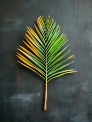 Aufkleber - A single palm leaf sits on a dark background