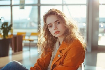 Poster - A person sitting in an airport waiting area