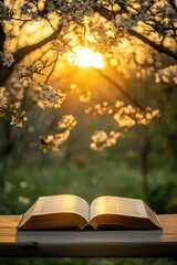 Poster - A book lying on a wooden table, perfect for educational or office settings
