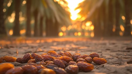 Poster - A cluster of ripened dates sitting on the surface of sandy terrain, possibly in an outdoor setting
