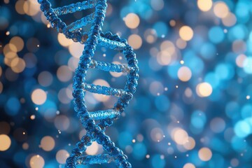 Poster - Image of double-stranded DNA molecule on a bright blue background, ideal for use in scientific and educational contexts