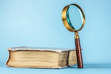 Poster - A close-up shot of a magnifying glass resting on top of an open book, suitable for use in educational or scientific contexts