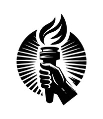 Wall Mural - hand holding torch with flame in black and white graphic vector