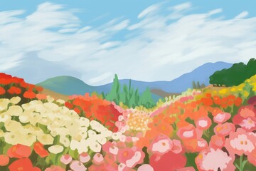 Wall Mural - landscpae background flower outdoors painting.