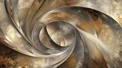 Poster - A swirling, metallic abstract design featuring shades of gold, bronze, and silver with a dynamic, three-dimensional quality.