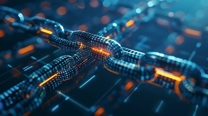 Aufkleber - a futuristic digital chain made of interconnected glowing blocks, symbolizing blockchain technology,