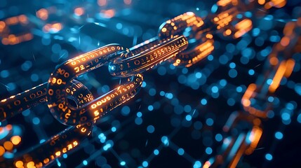 Aufkleber - a futuristic digital chain made of interconnected glowing blocks, symbolizing blockchain technology,