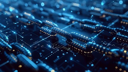 Aufkleber - a futuristic digital chain made of interconnected glowing blocks, symbolizing blockchain technology,