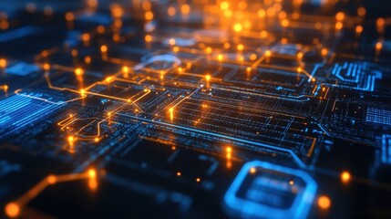 Fototapete - Dynamic data visualization of circuitry patterns digital realm graphic design futuristic environment close-up view
