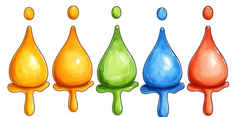 Poster - colorful paint drops composition, vibrant liquid forms on white background