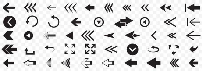 Poster - Arrows set of 100 black icons. Arrow icon. Arrow vector collection. Arrow. Cursor. Modern simple arrows. Vector illustration on Transparent Background. EPS 10.