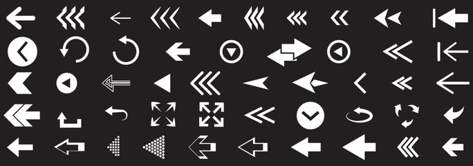 Poster - Arrows set of 100 black icons. Arrow icon. Arrow vector collection. Arrow. Cursor. Modern simple arrows. Vector illustration on Black Background. EPS 10.