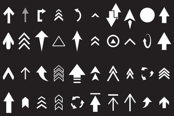 Poster - Arrows set of 100 black icons. Arrow icon. Arrow vector collection. Arrow. Cursor. Modern simple arrows. Vector illustration on Black Background. EPS 10.