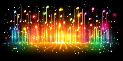 Aufkleber - Vibrant musical notes cascade on a rainbow spectral light stage