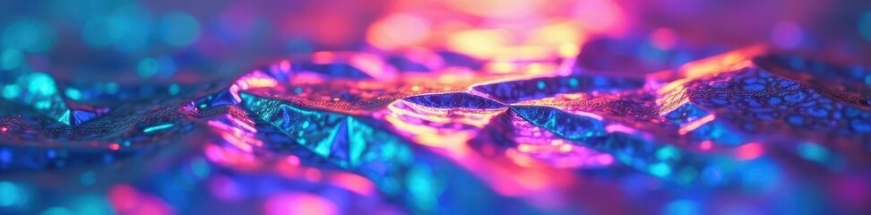 Vibrant holographic paper, close-up detail showing color shift, craft, vivid