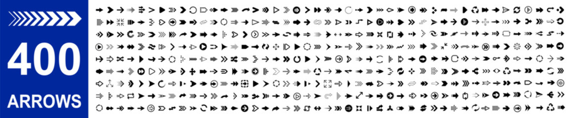 Poster - Arrows 400 black set icons, arrow icon, modern simple arrows, arrow vector collection cursor
