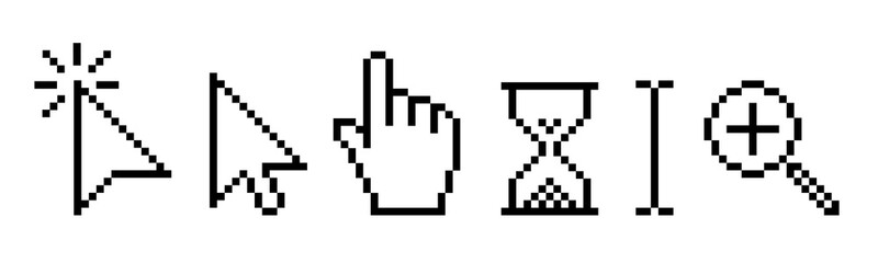 Fototapete - Pixel cursor icon set, mouse click cursor