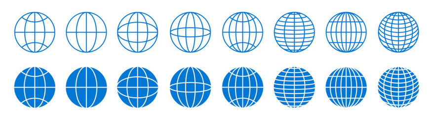 Wall Mural - world globe grids icon set, earth longitude and latitude line, set earth globe hemispheres, linear s