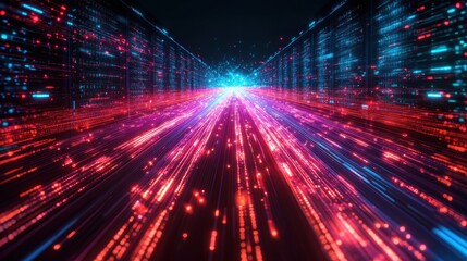 Fototapete - Dynamic data flow visualization digital environment abstract graphics high-tech concept futuristic perspective