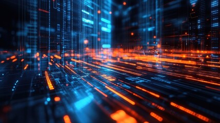 Fototapete - Dynamic data flow visualization digital space graphic art modern technology environment futuristic viewpoint