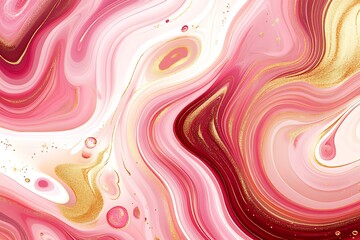 Poster - Abstract Pink and Gold Swirls, Luxurious Fluid Art, Marbleized Background