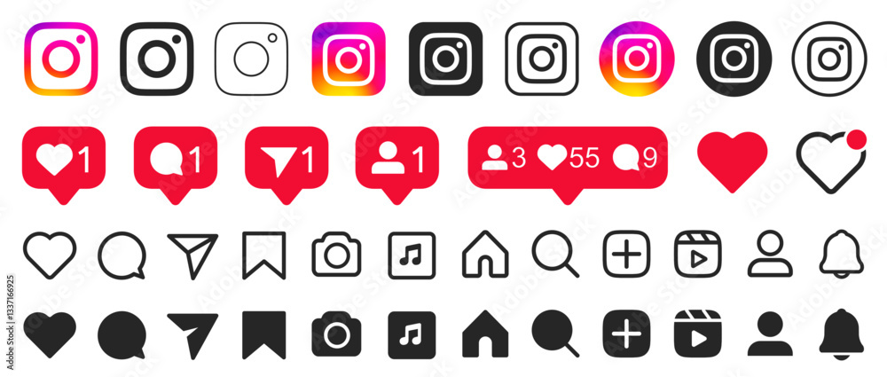 Instagram icons set. Like, love, heart, home, repost, comment, follower ...