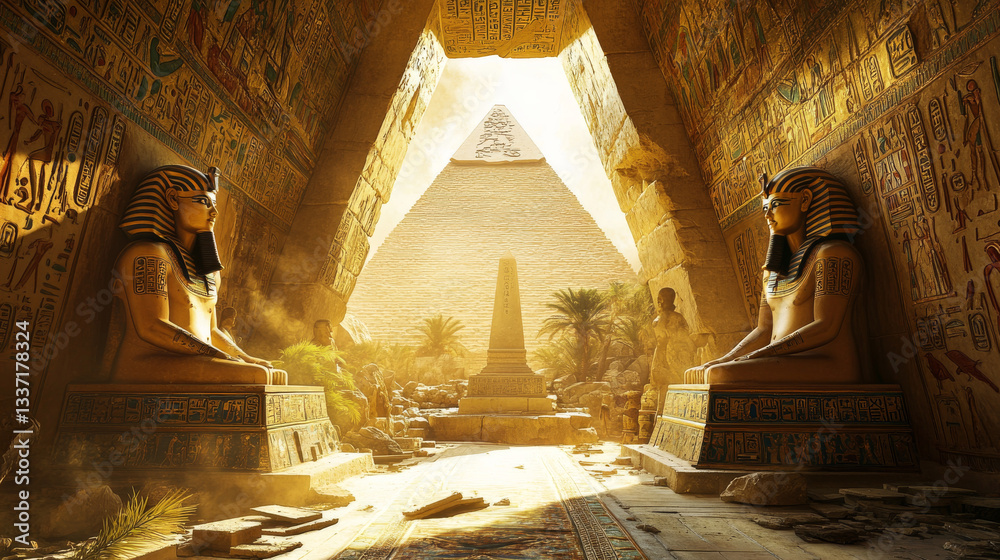 Ancient Egypt landmarks. Vector icons set of sculptures of egyptian ...
