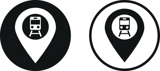 Poster - train location pin icon set in two styles . map pointer with train icon . vector illustration