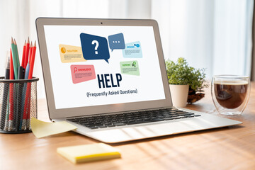 Poster - help screen on the website provide answer to faq frequently asked question snugly with knowledge inf